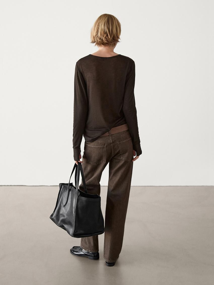 Massimo Dutti Straight-leg Women Jeans Dark Brown | US-BK6308947