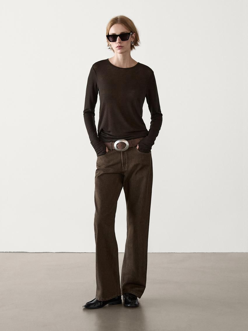 Massimo Dutti Straight-leg Women Jeans Dark Brown | US-BK6308947