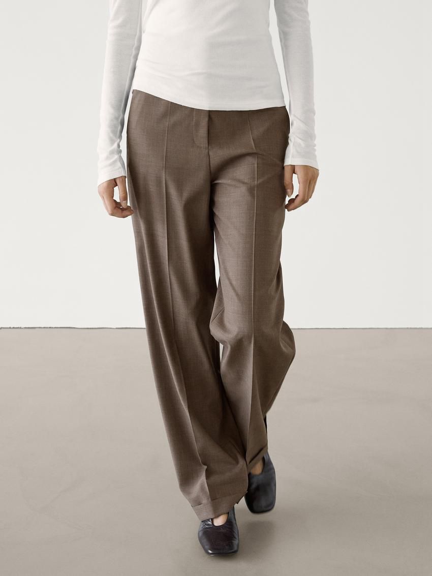 Massimo Dutti Straight-leg Wool Women Trousers Brown Beige | US-CP0145273