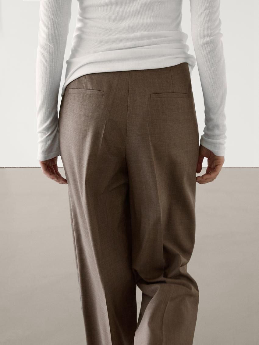 Massimo Dutti Straight-leg Wool Women Trousers Brown Beige | US-CP0145273