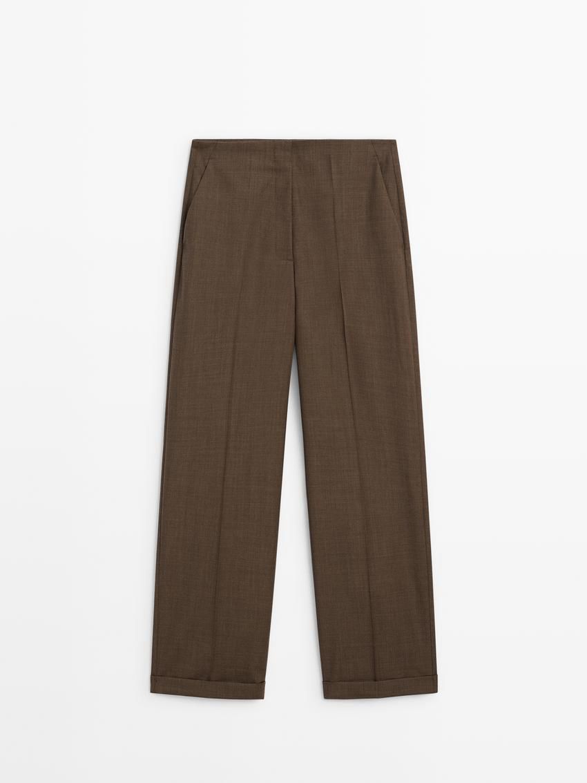 Massimo Dutti Straight-leg Wool Women Trousers Brown Beige | US-CP0145273