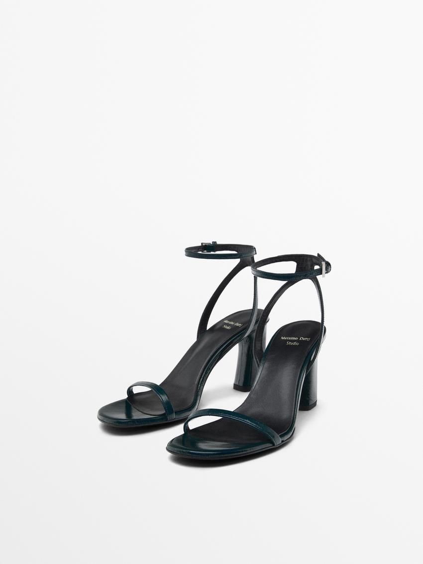 Massimo Dutti Strap - Studio Women Heeled Sandals Dark Green | US-PB6183907