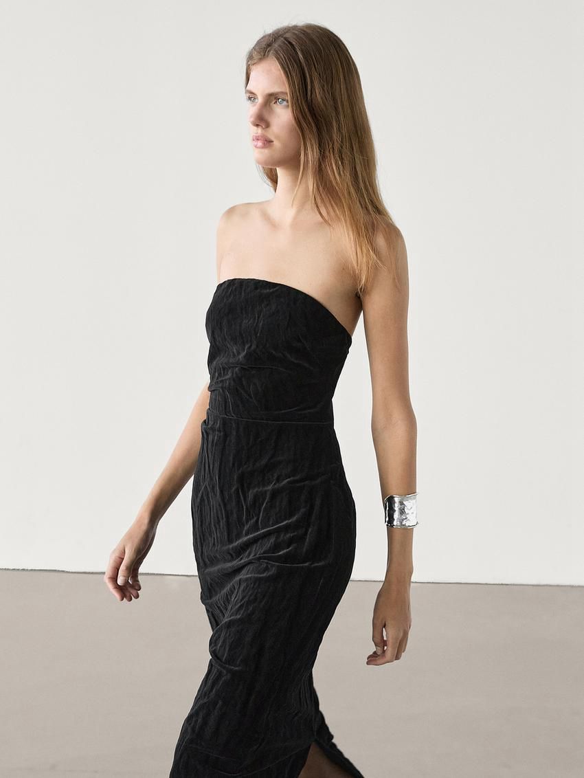 Massimo Dutti Strapless Women Dress Black | US-JS7159603