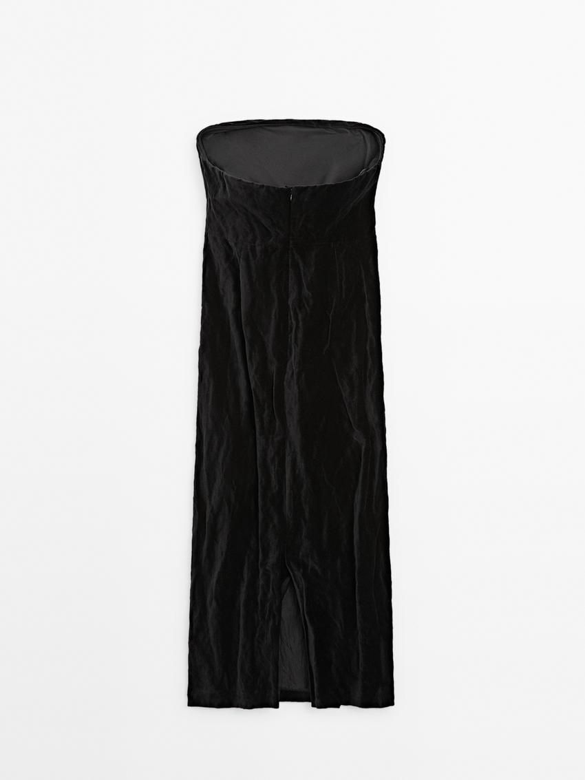 Massimo Dutti Strapless Women Dress Black | US-JS7159603