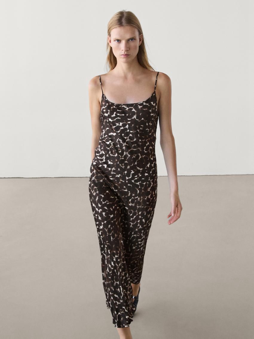 Massimo Dutti Strappy Animal Print Midi Women Dress Leopard | US-YJ1654982