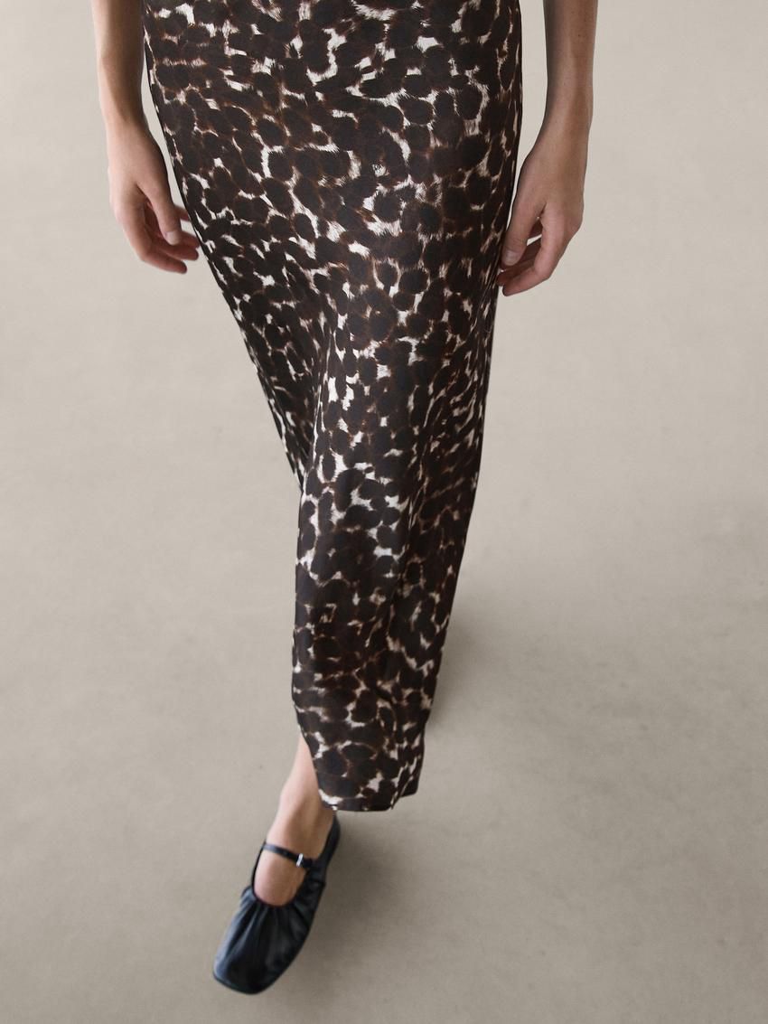 Massimo Dutti Strappy Animal Print Midi Women Dress Leopard | US-YJ1654982