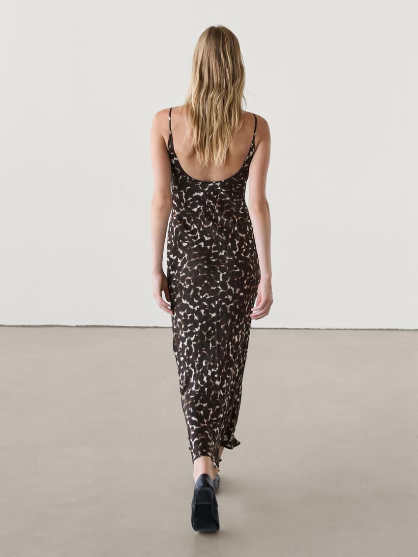 Massimo Dutti Strappy Animal Print Midi Women Dress Leopard | US-YJ1654982
