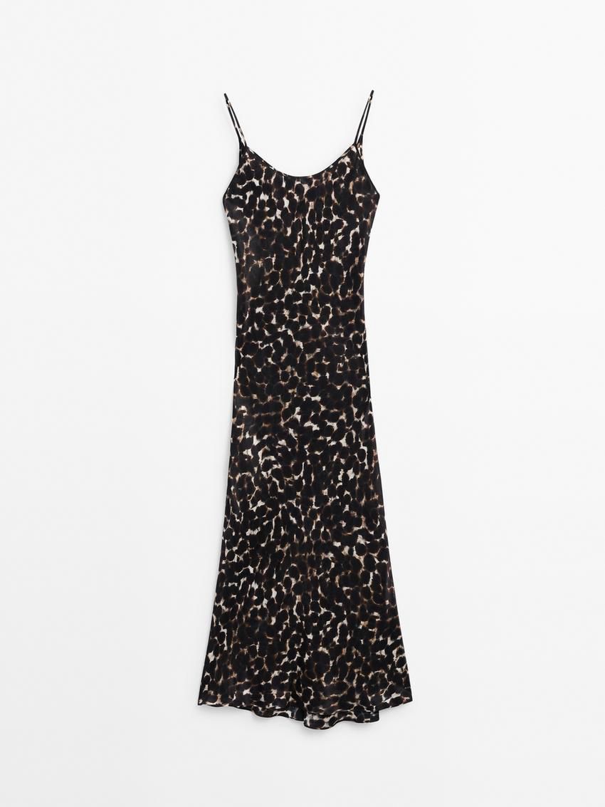 Massimo Dutti Strappy Animal Print Midi Women Dress Leopard | US-YJ1654982