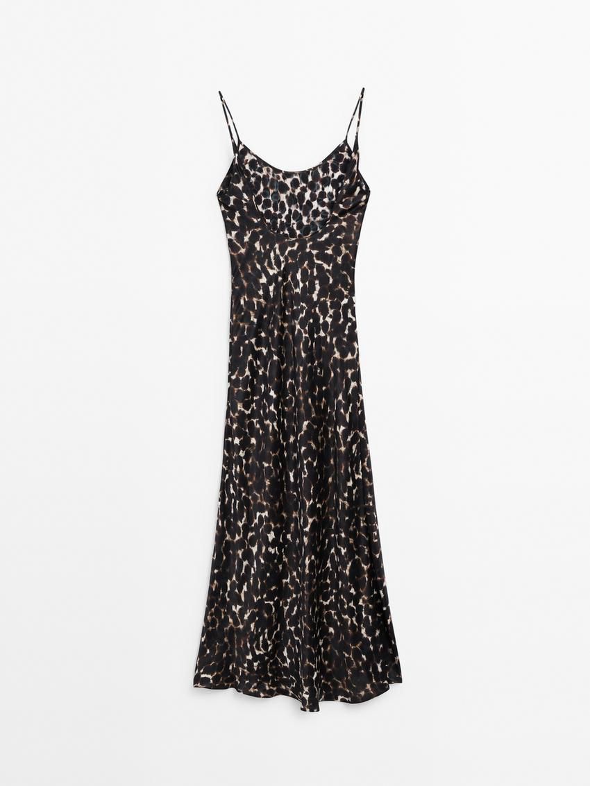 Massimo Dutti Strappy Animal Print Midi Women Dress Leopard | US-YJ1654982