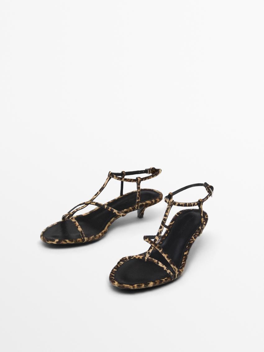 Massimo Dutti Strappy Animal Print Women Heeled Sandals Leopard | US-LW0782163