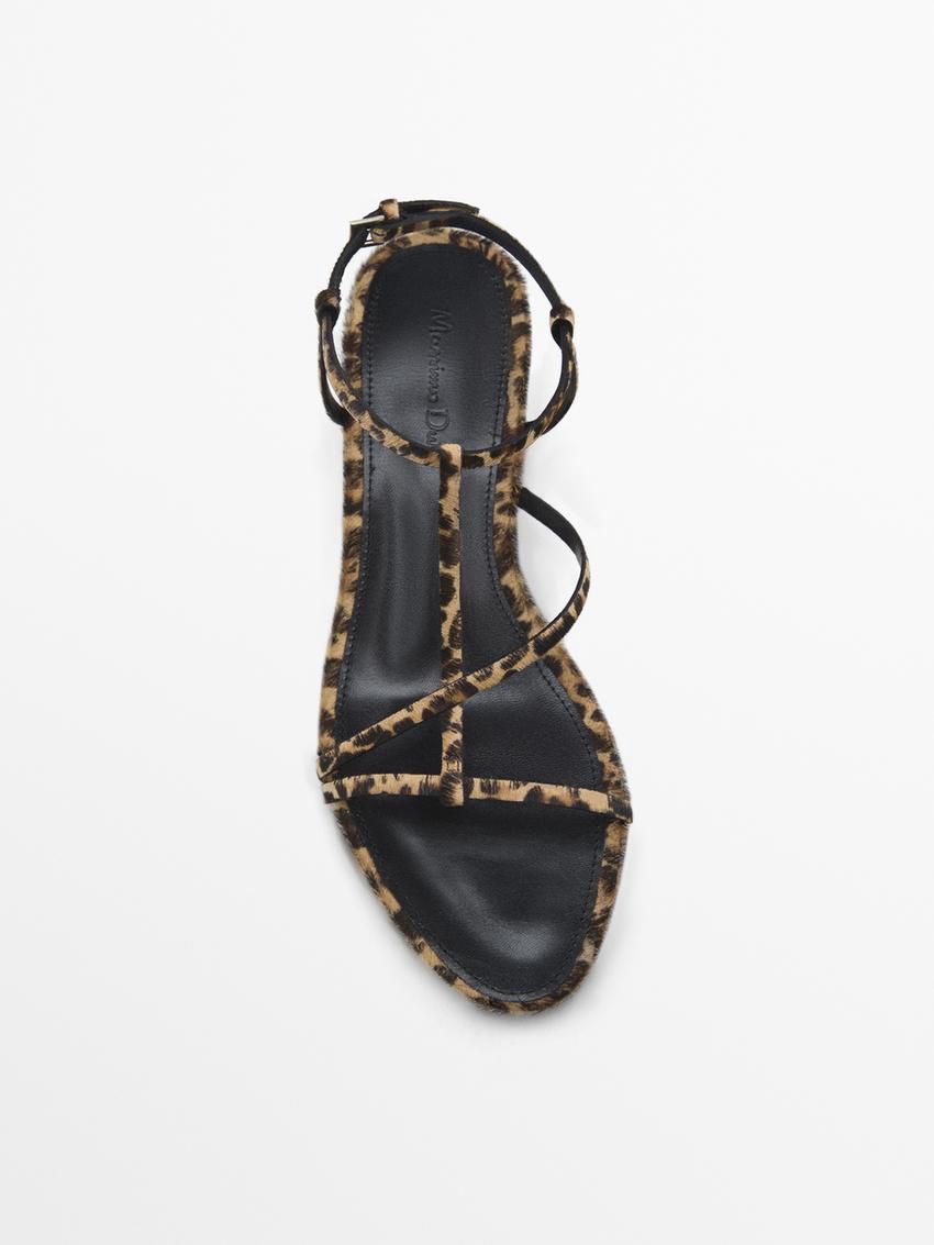Massimo Dutti Strappy Animal Print Women Heeled Sandals Leopard | US-LW0782163