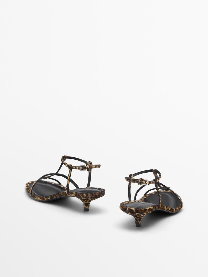 Massimo Dutti Strappy Animal Print Women Heeled Sandals Leopard | US-LW0782163