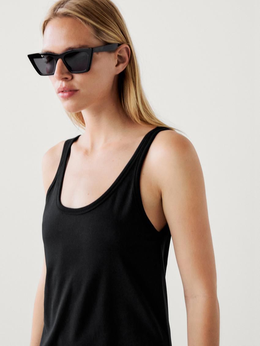 Massimo Dutti Strappy Cotton Midi Women Dress Black | US-HV1954087