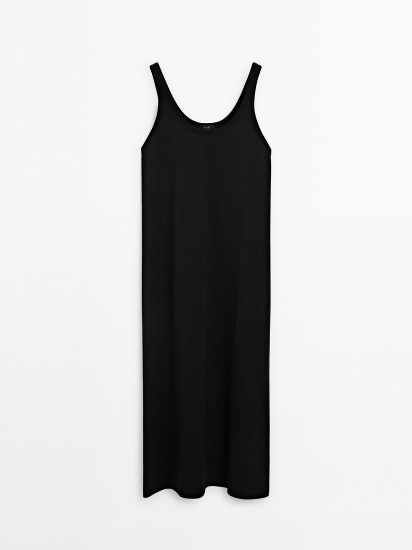 Massimo Dutti Strappy Cotton Midi Women Dress Black | US-HV1954087