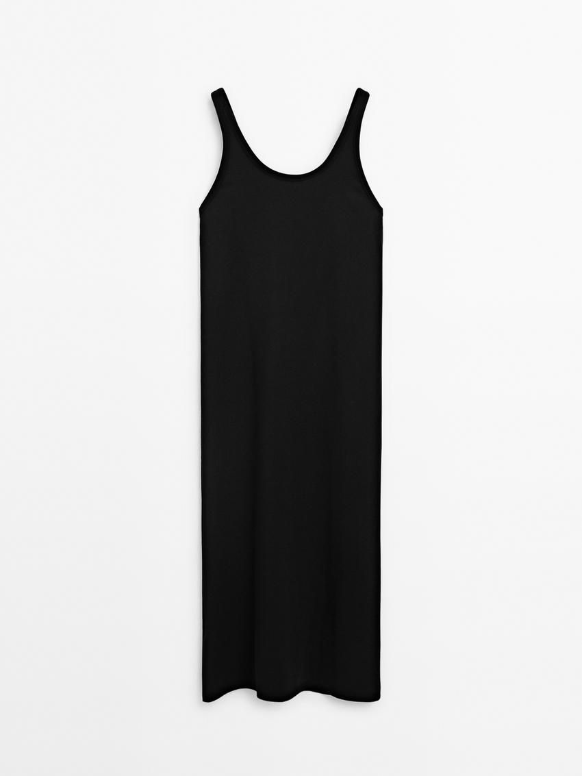 Massimo Dutti Strappy Cotton Midi Women Dress Black | US-HV1954087