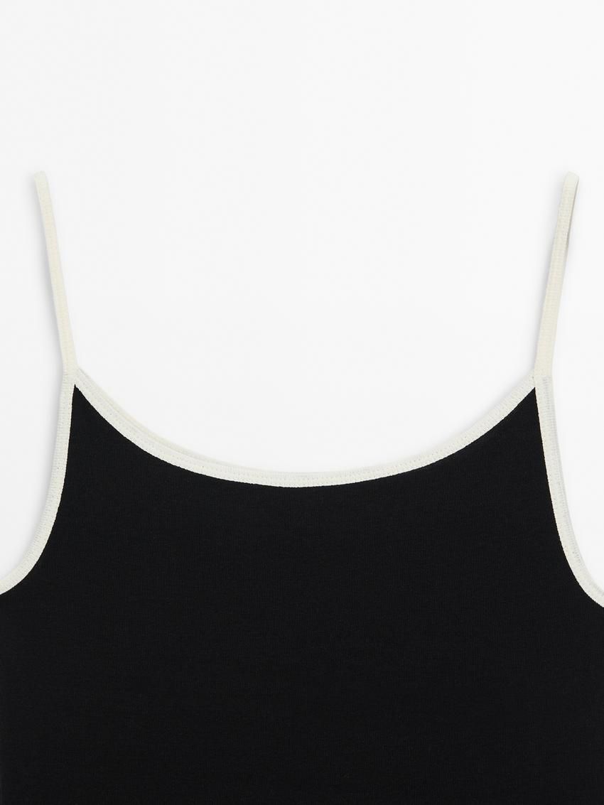 Massimo Dutti Strappy Cotton With Contrast Trim Women Top Black | US-CI7683259