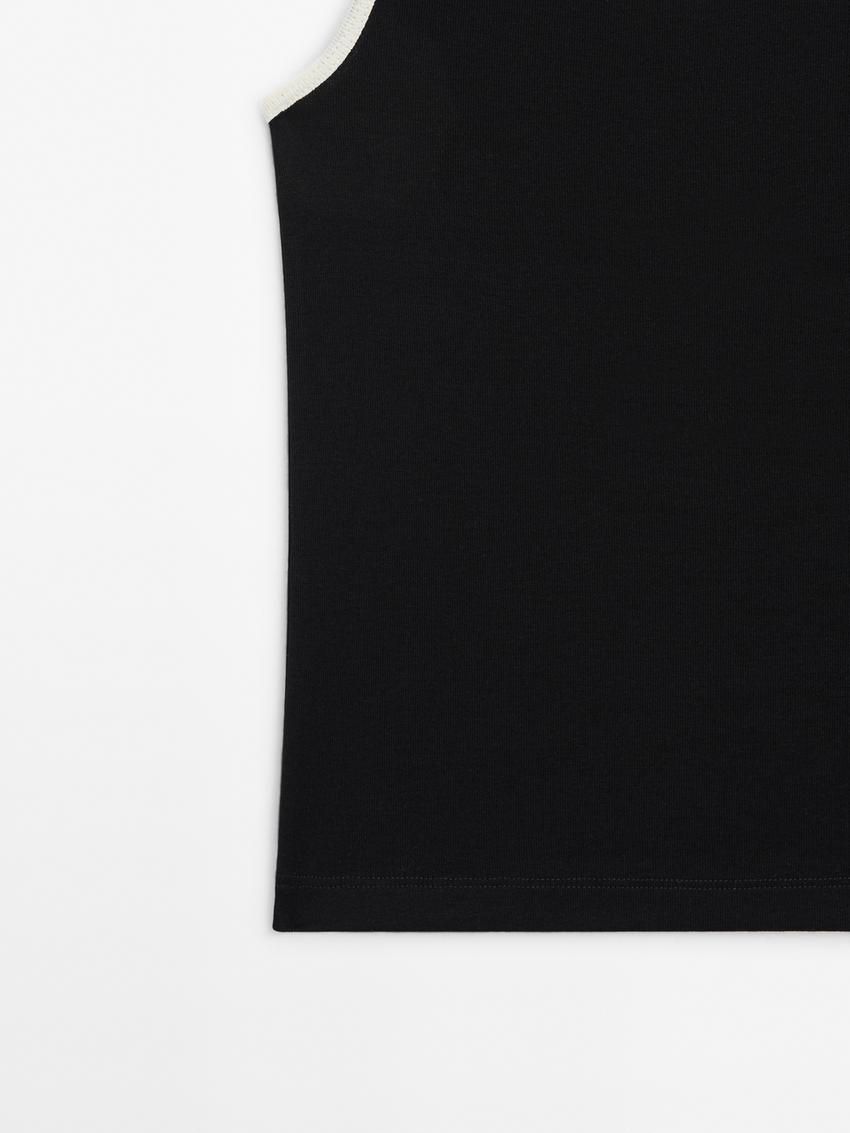Massimo Dutti Strappy Cotton With Contrast Trim Women Top Black | US-CI7683259