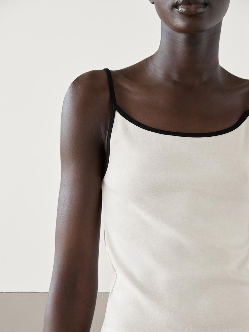 Massimo Dutti Strappy Cotton With Contrast Trim Women Top Cream | US-XQ9025418