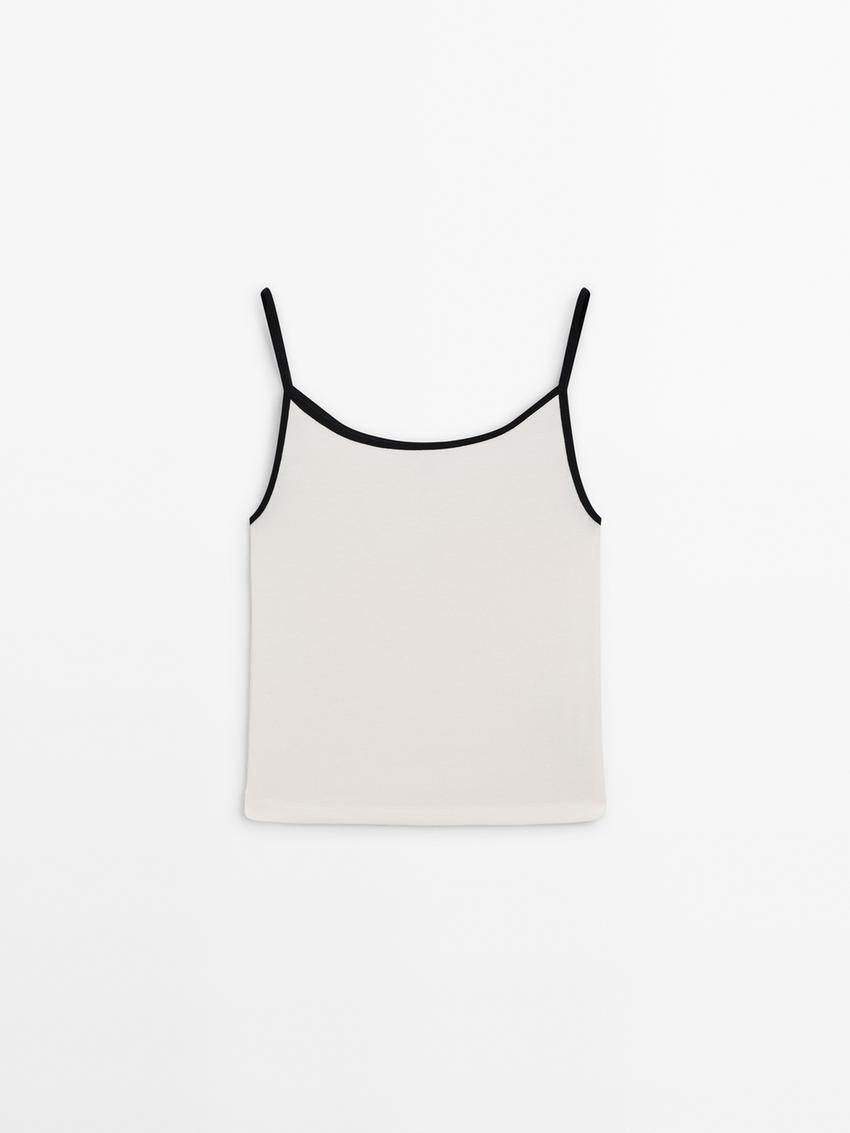 Massimo Dutti Strappy Cotton With Contrast Trim Women Top Cream | US-XQ9025418