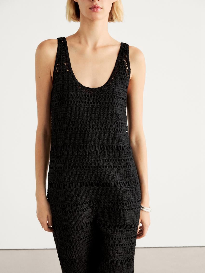 Massimo Dutti Strappy Crochet Midi Women Dress Black | US-UN7854901