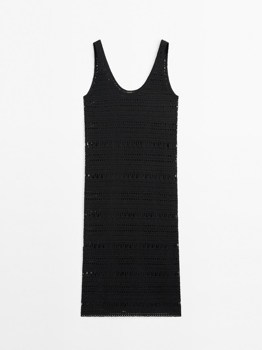 Massimo Dutti Strappy Crochet Midi Women Dress Black | US-UN7854901