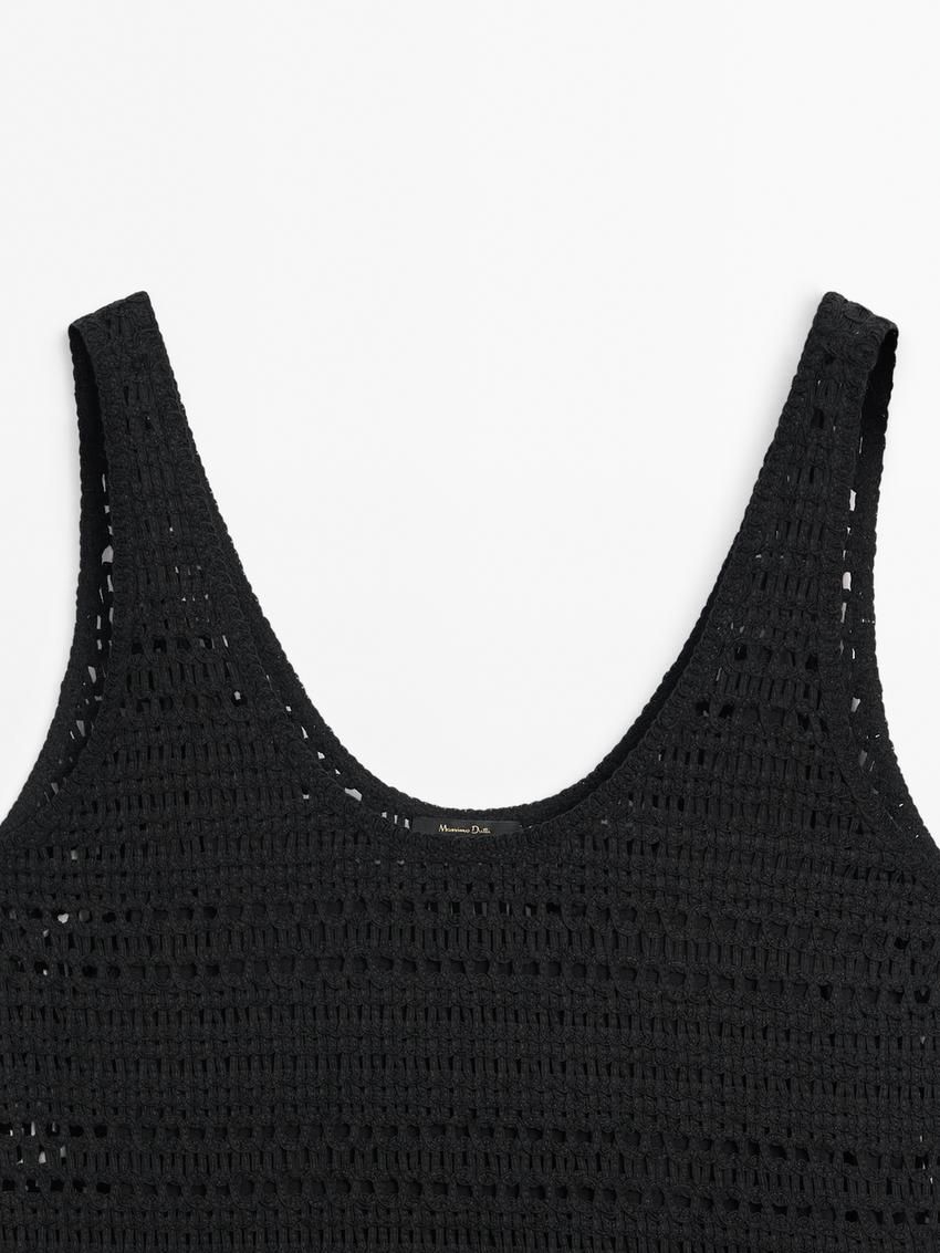 Massimo Dutti Strappy Crochet Midi Women Dress Black | US-UN7854901