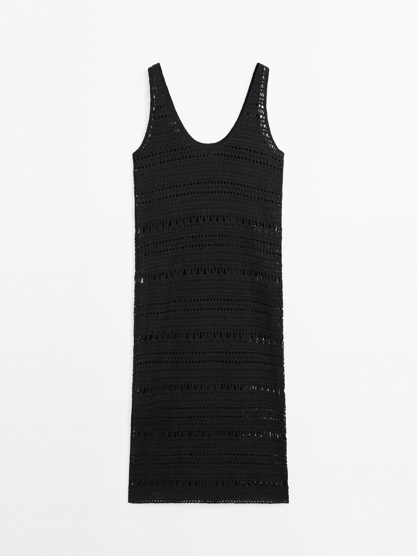 Massimo Dutti Strappy Crochet Midi Women Dress Black | US-UN7854901