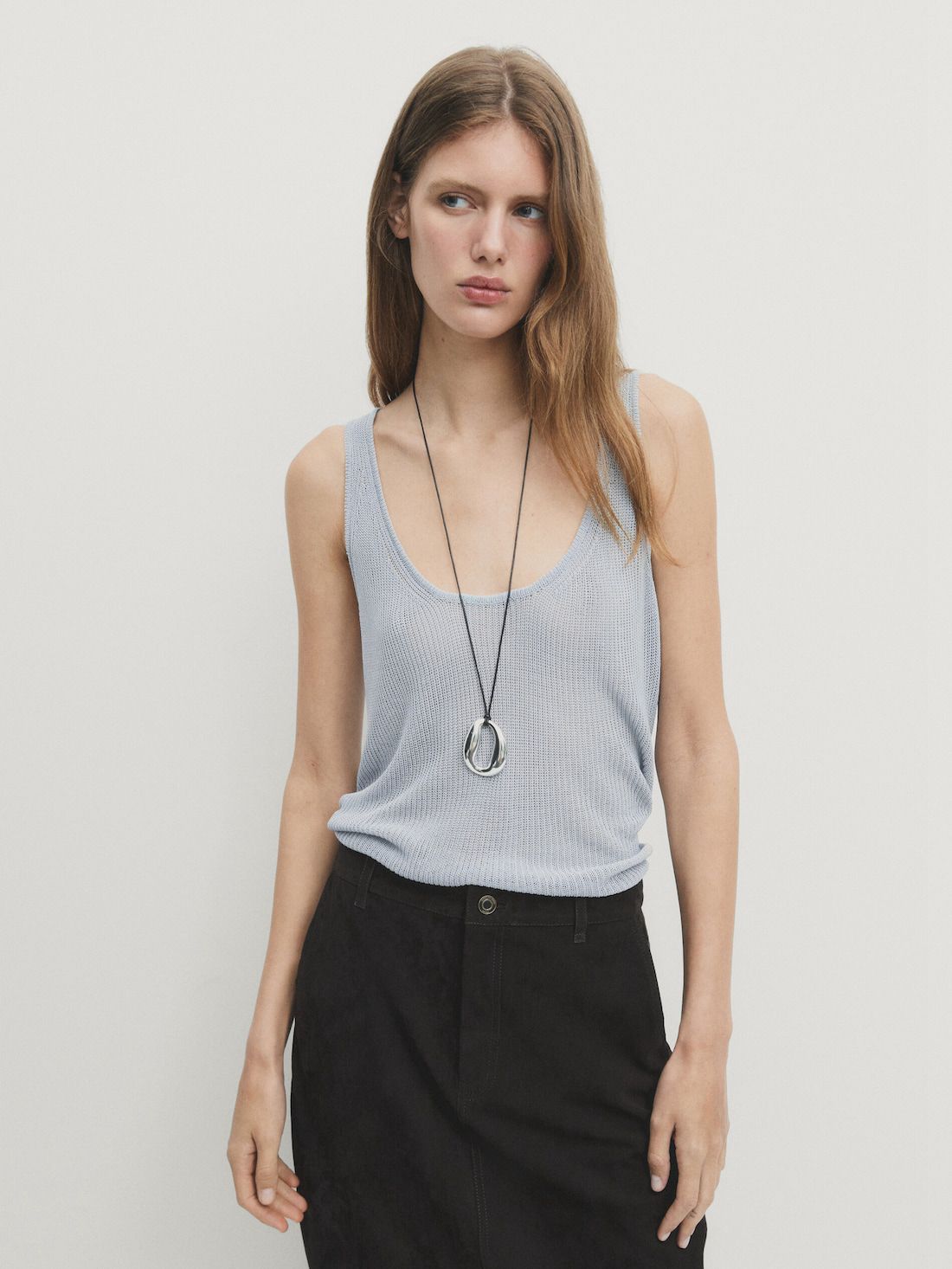 Massimo Dutti Strappy Knit With Neckline Detail Women Top Light Blue | US-BY4125683