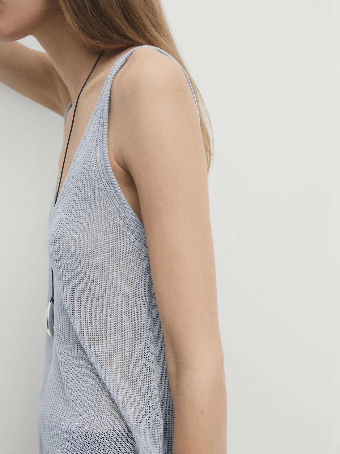 Massimo Dutti Strappy Knit With Neckline Detail Women Top Light Blue | US-BY4125683