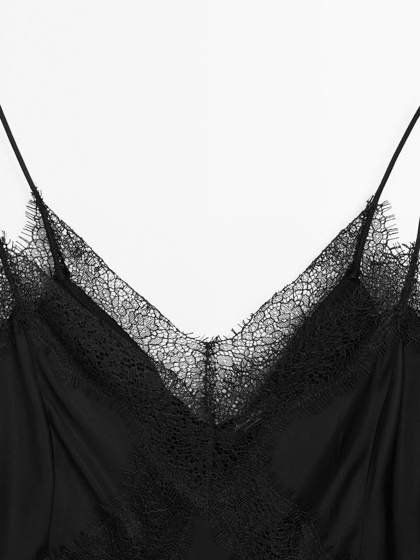 Massimo Dutti Strappy Lace Camisole Women Top Black | US-TB1852376