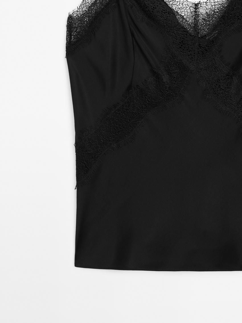 Massimo Dutti Strappy Lace Camisole Women Top Black | US-TB1852376