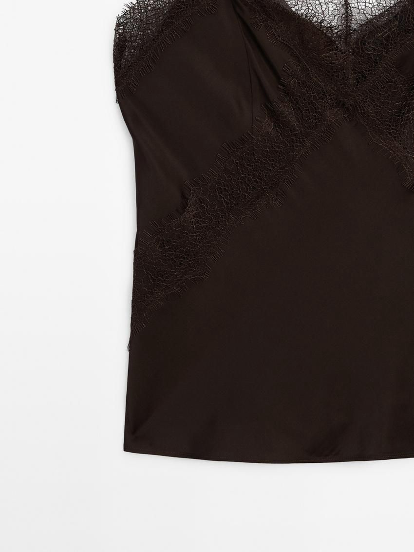 Massimo Dutti Strappy Lace Camisole Women Top Dark Brown | US-OQ8562731