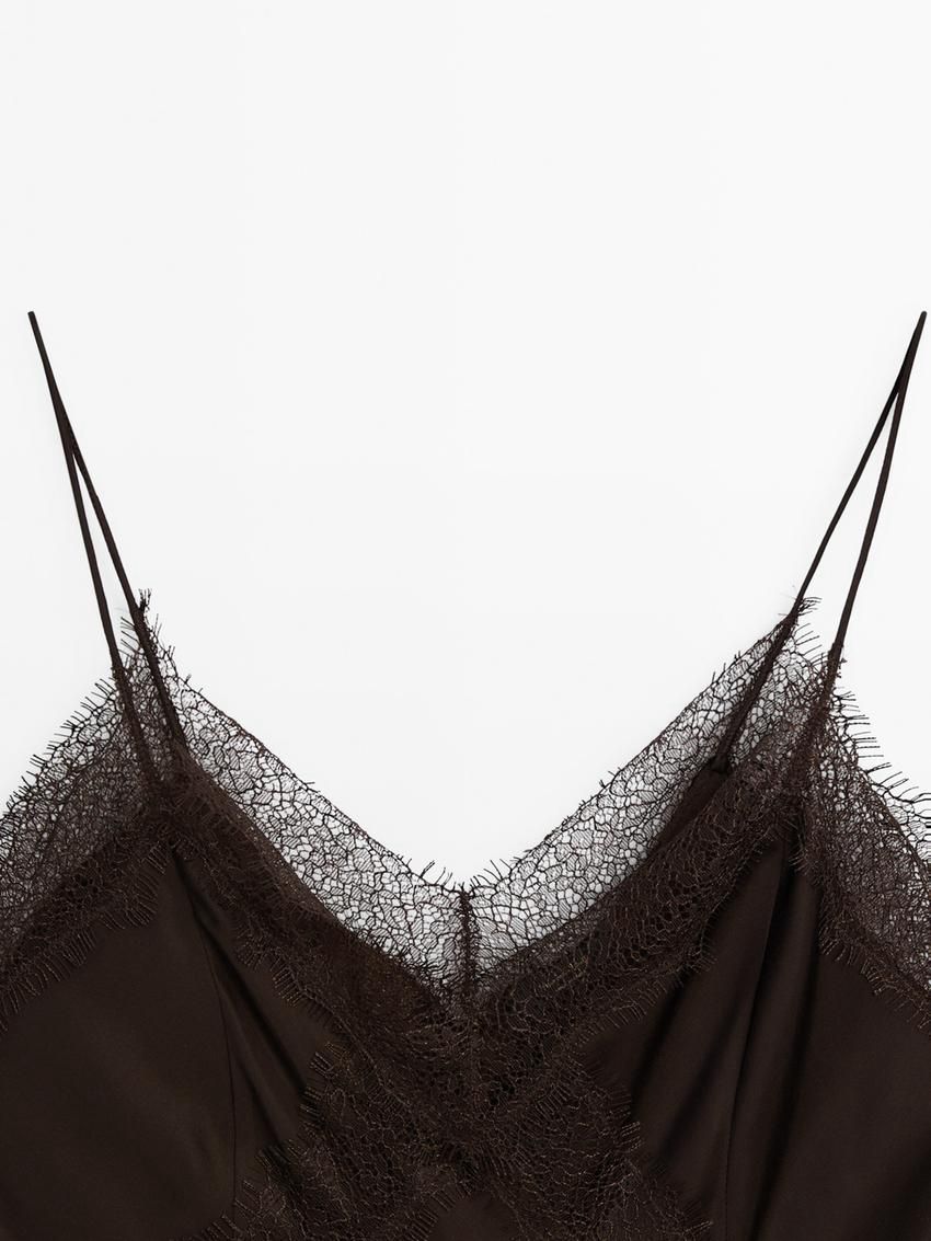Massimo Dutti Strappy Lace Camisole Women Top Dark Brown | US-OQ8562731