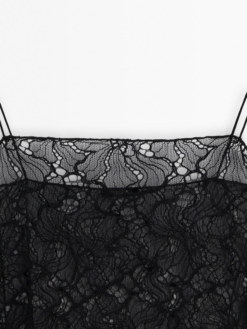 Massimo Dutti Strappy Lace Women Top Black | US-ND3709856