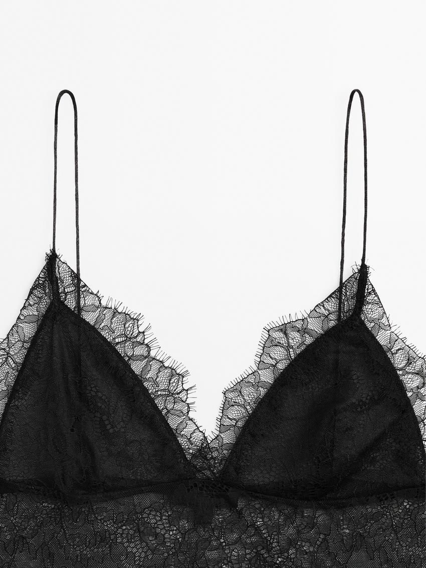 Massimo Dutti Strappy Lace-trimmed Women Top Black | US-LG0793826
