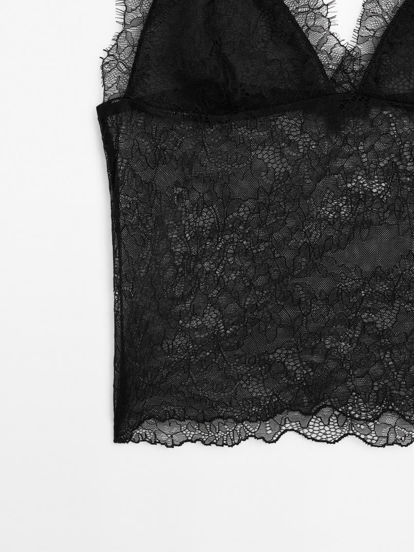Massimo Dutti Strappy Lace-trimmed Women Top Black | US-LG0793826