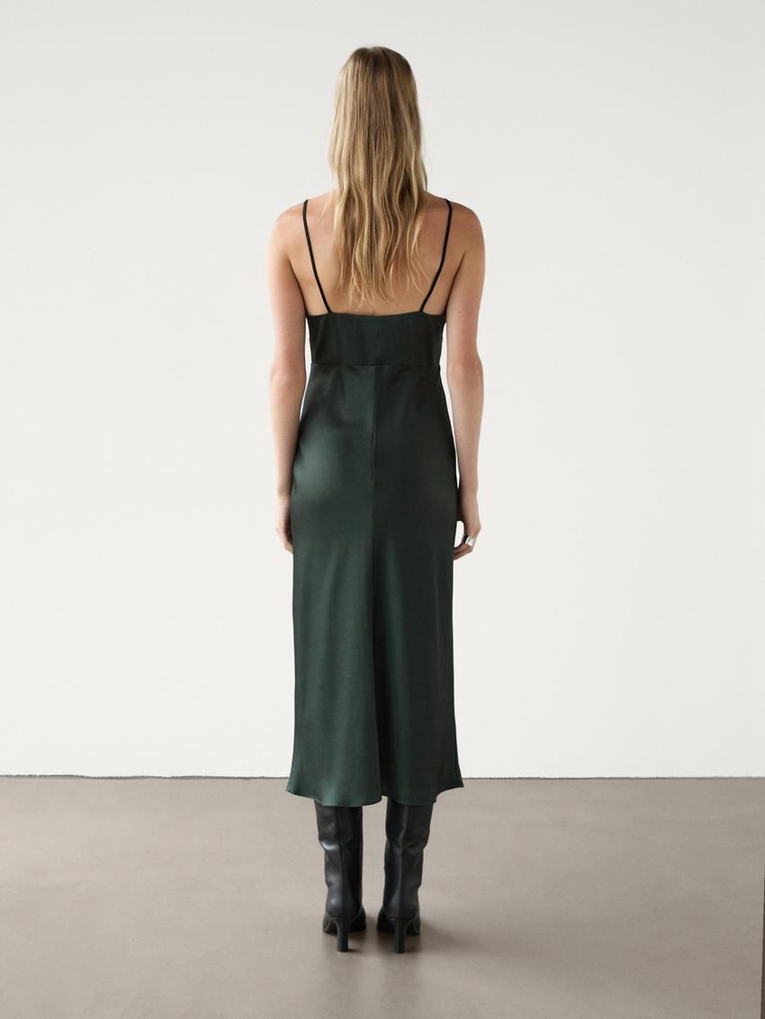 Massimo Dutti Strappy Midi Slip Women Dress Green | US-TC9672308