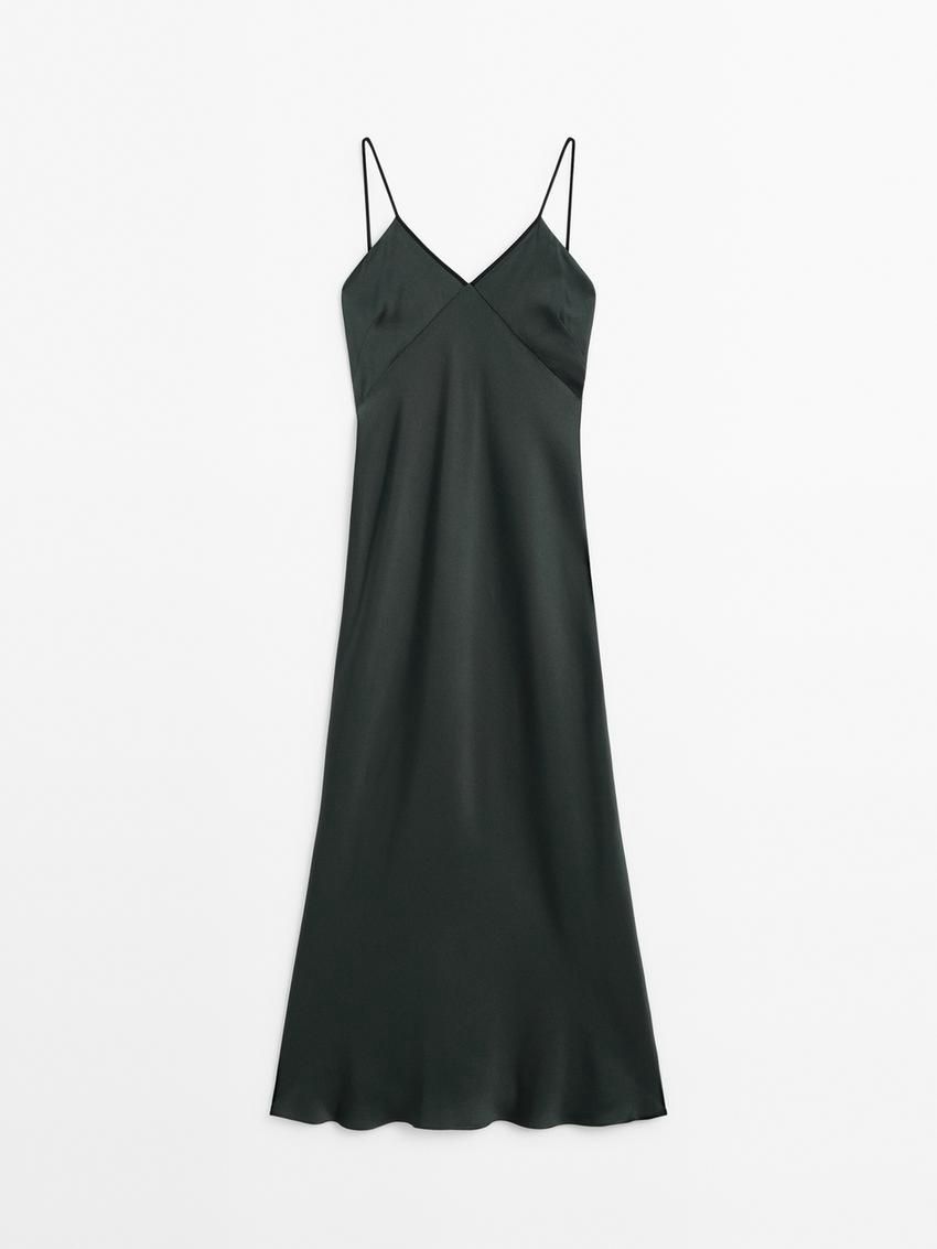 Massimo Dutti Strappy Midi Slip Women Dress Green | US-TC9672308