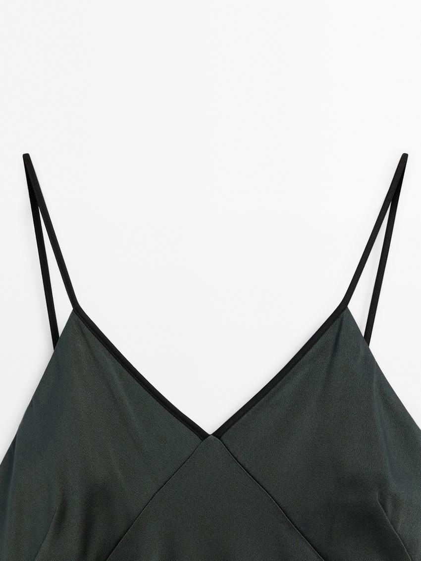 Massimo Dutti Strappy Midi Slip Women Dress Green | US-TC9672308
