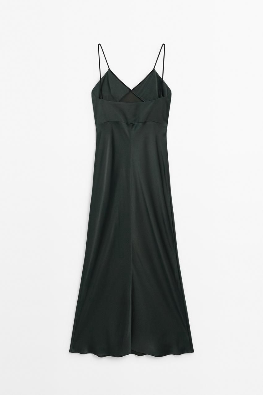 Massimo Dutti Strappy Midi Slip Women Dress Green | US-TC9672308