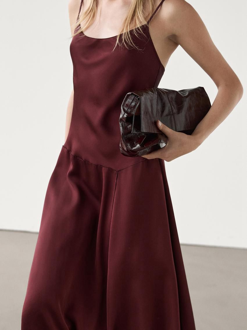 Massimo Dutti Strappy Midi Slip Women Dress Burgundy | US-BN8603142