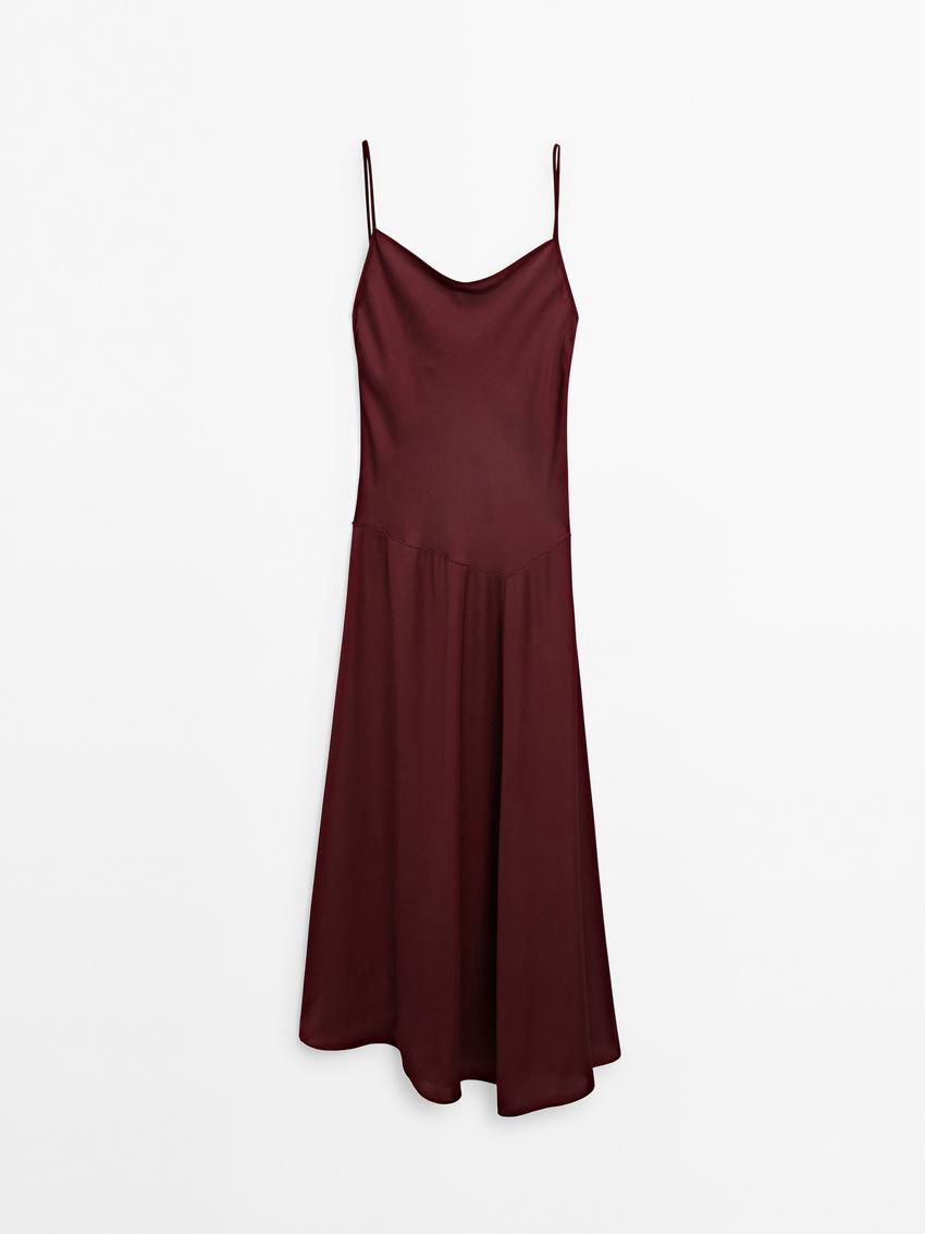 Massimo Dutti Strappy Midi Slip Women Dress Burgundy | US-BN8603142
