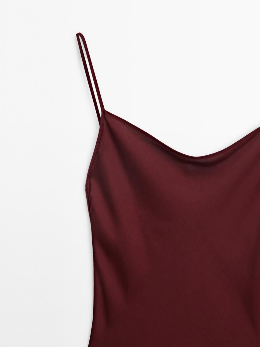 Massimo Dutti Strappy Midi Slip Women Dress Burgundy | US-BN8603142