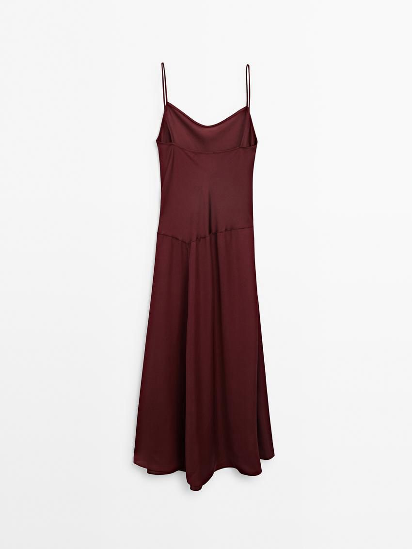 Massimo Dutti Strappy Midi Slip Women Dress Burgundy | US-BN8603142