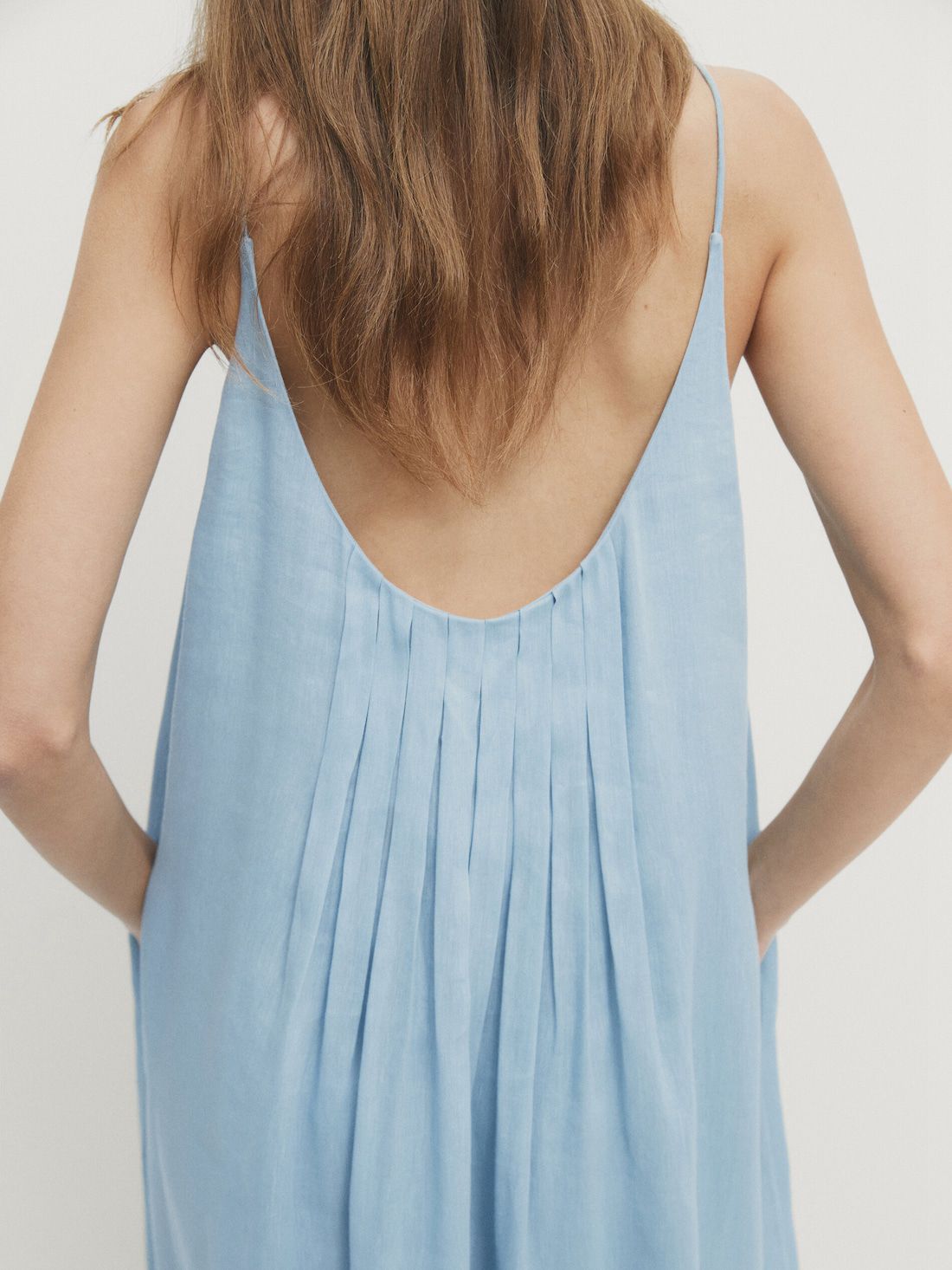 Massimo Dutti Strappy Midi With Box Pleat Details Women Dress Light Blue | US-CQ8634957