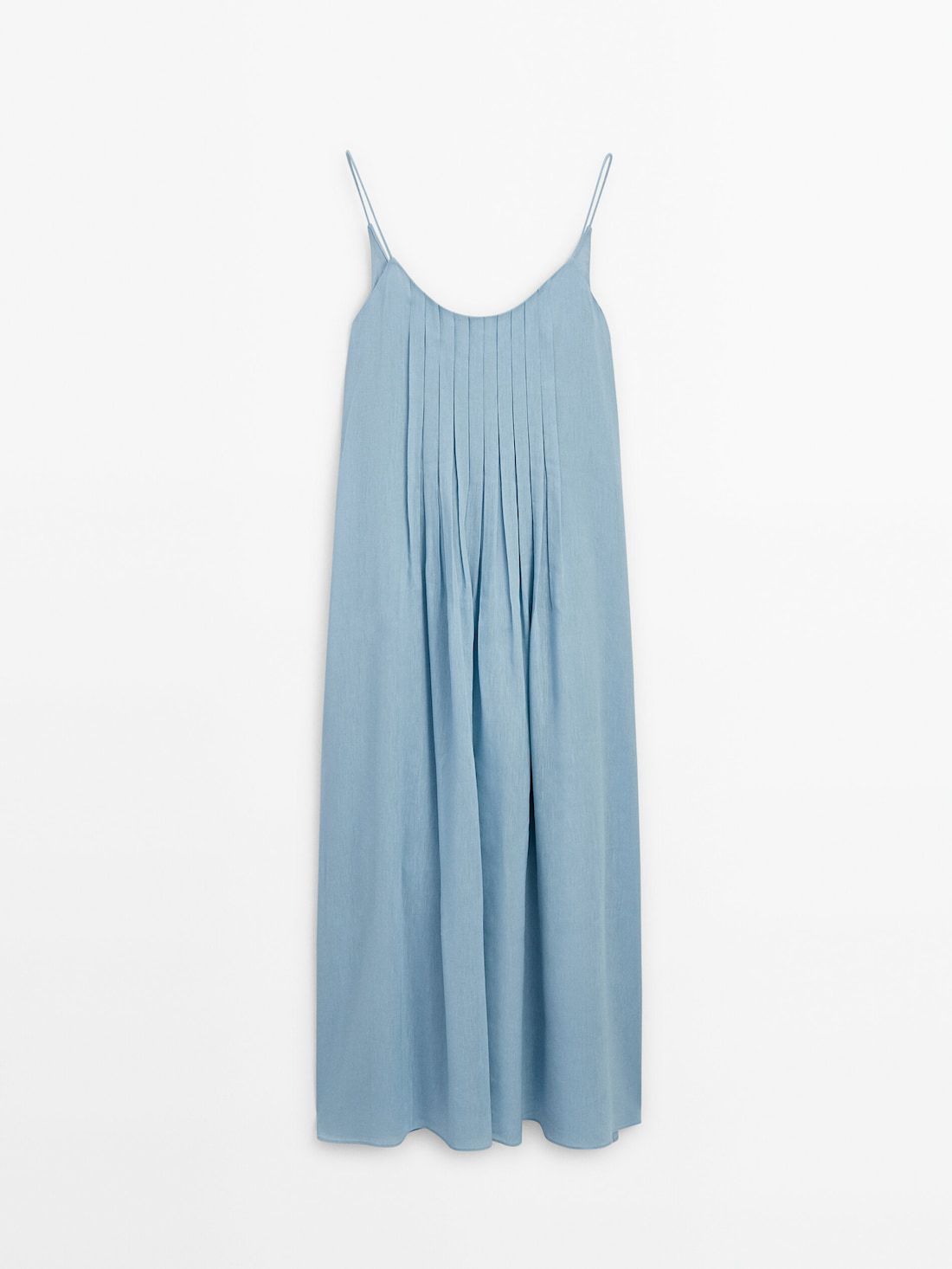 Massimo Dutti Strappy Midi With Box Pleat Details Women Dress Light Blue | US-CQ8634957