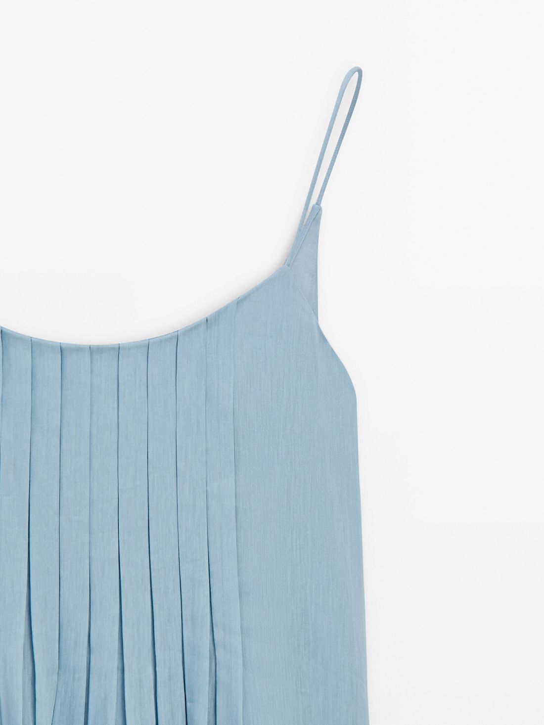 Massimo Dutti Strappy Midi With Box Pleat Details Women Dress Light Blue | US-CQ8634957