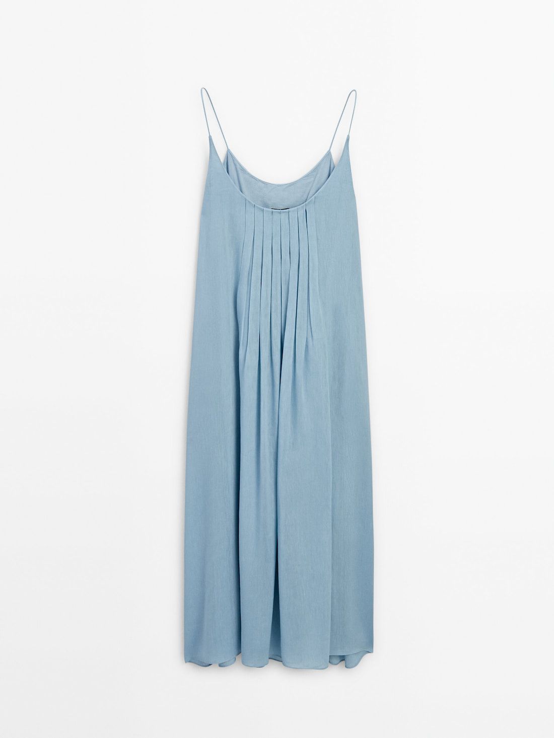 Massimo Dutti Strappy Midi With Box Pleat Details Women Dress Light Blue | US-CQ8634957
