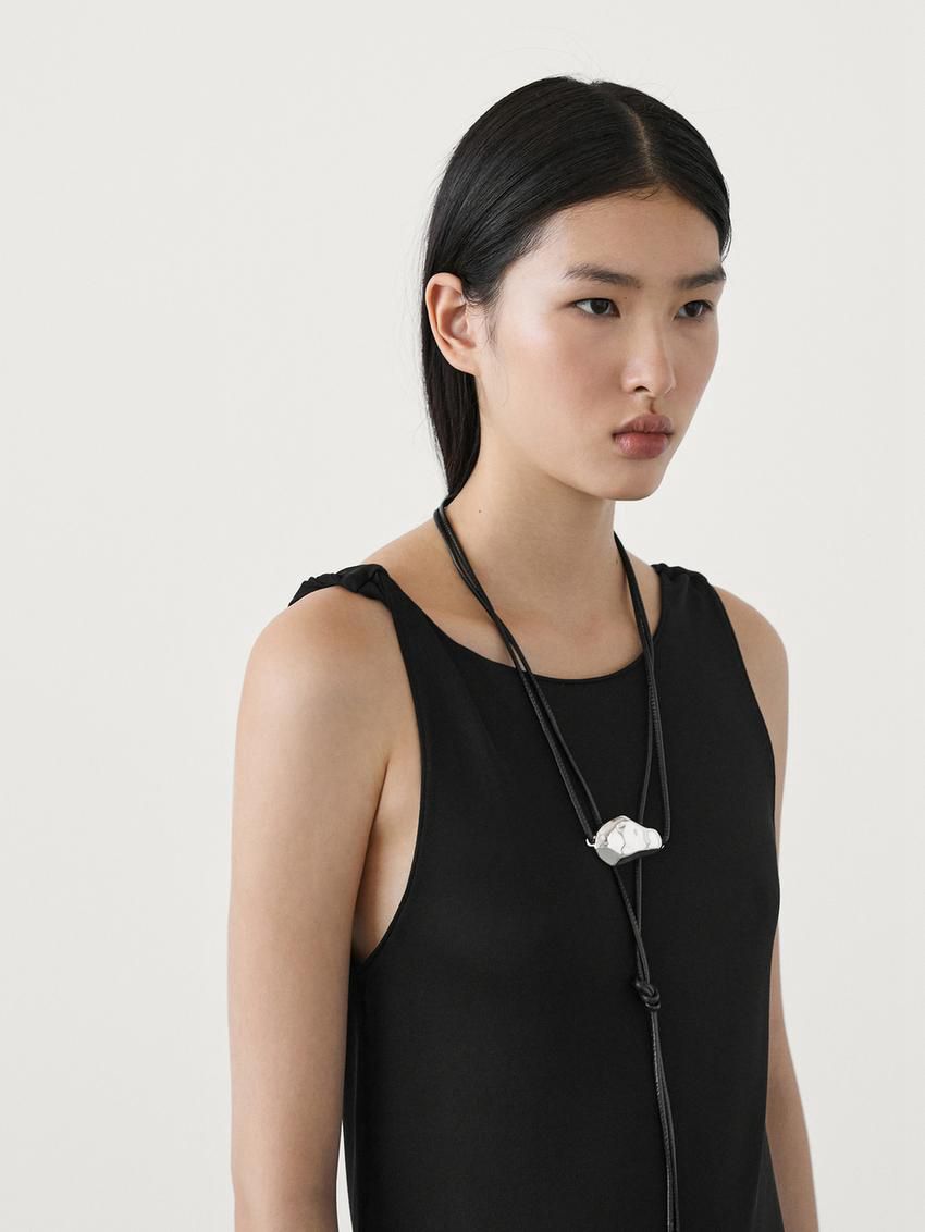 Massimo Dutti Strappy Midi With Knots Women Dress Black | US-YU1027856