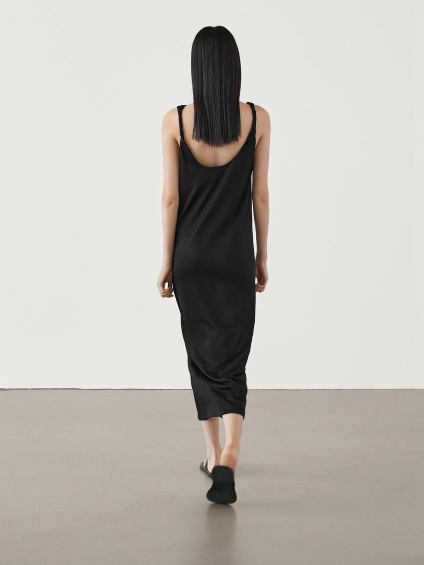 Massimo Dutti Strappy Midi With Knots Women Dress Black | US-YU1027856